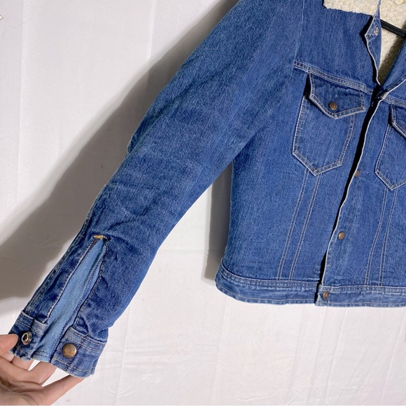 Vintage Olympic Med Wash Blue Denim Sherpa Lined Jean Jacket M - Picture 12 of 16